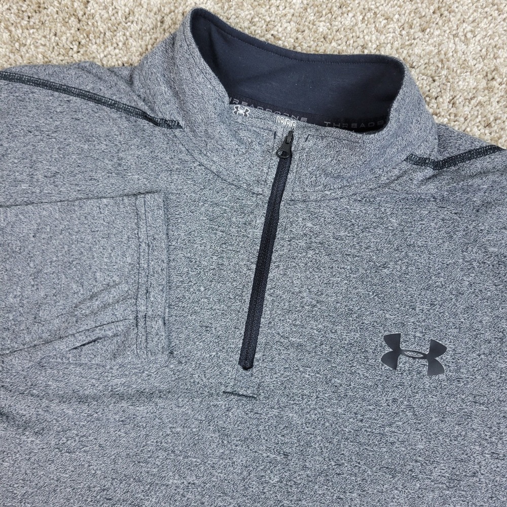 Under Armour Heat Gear Mens Large Solid Gray Performance Stretch Quarter Zip